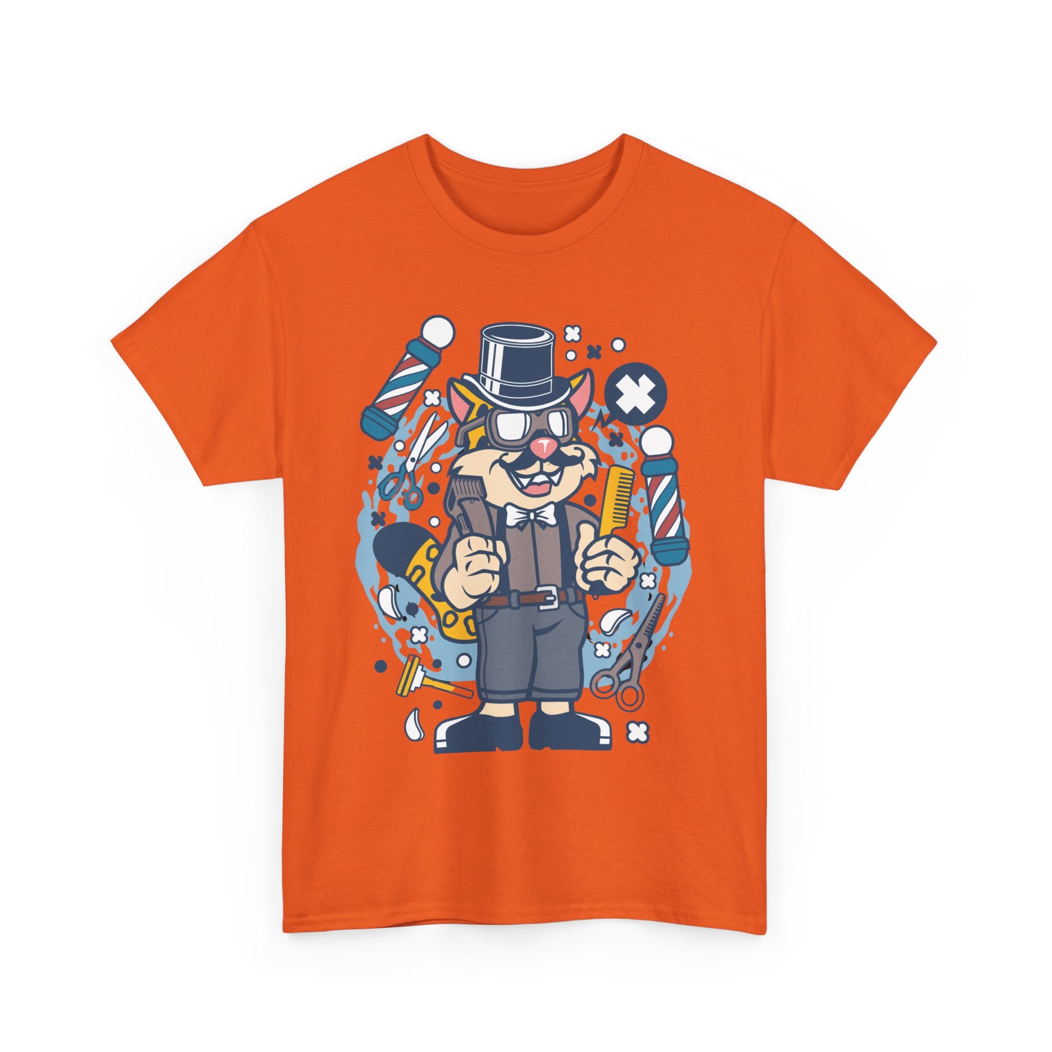 Hipster Barber T-Shirt – Cool Cat with Razor & Comb