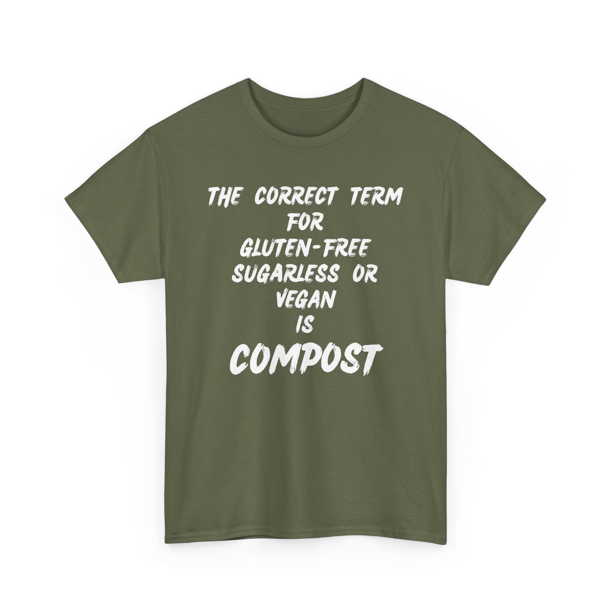 Funny Vegan Joke T-Shirt – Sugarless, Gluten-Free, Vegan = Compost Tee 🌱🤣👕