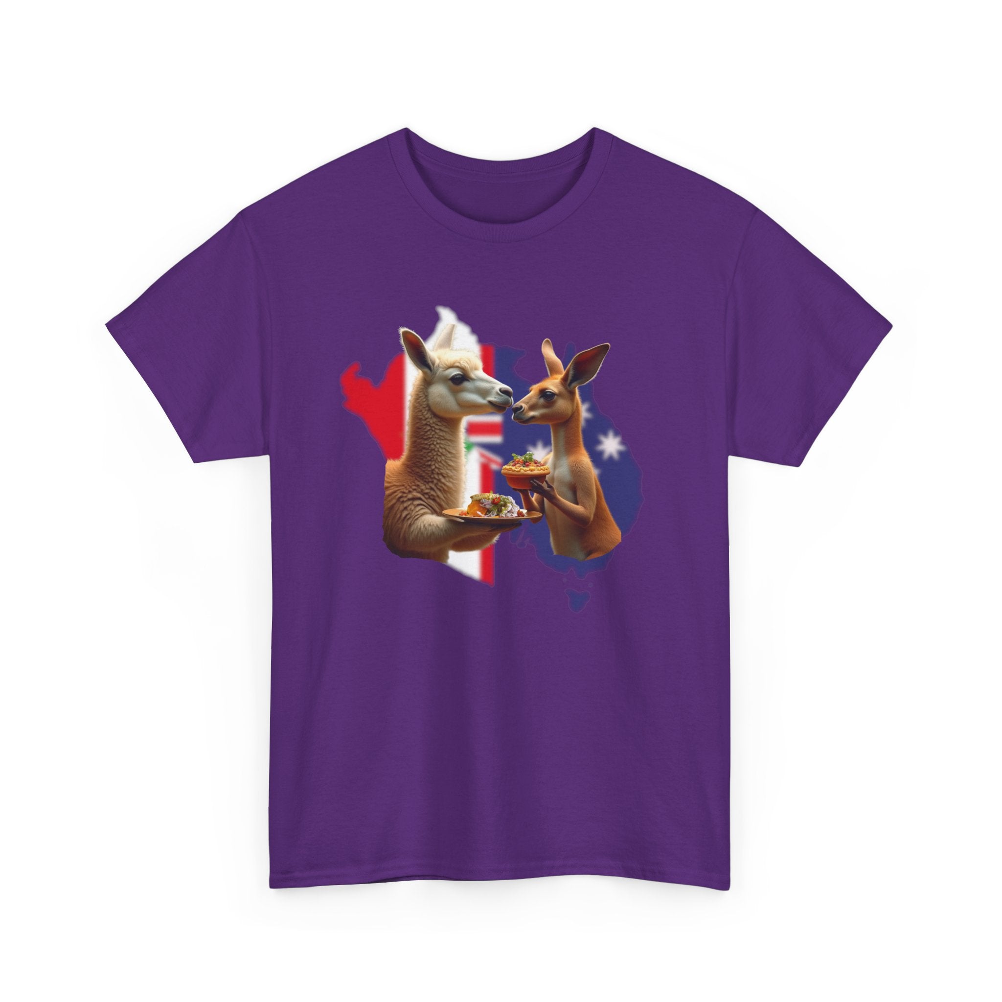 Kangaroo & Meat Pie Meets Llama & Ceviche Tee 🌎 Peru & Australia Fusion T-Shirt