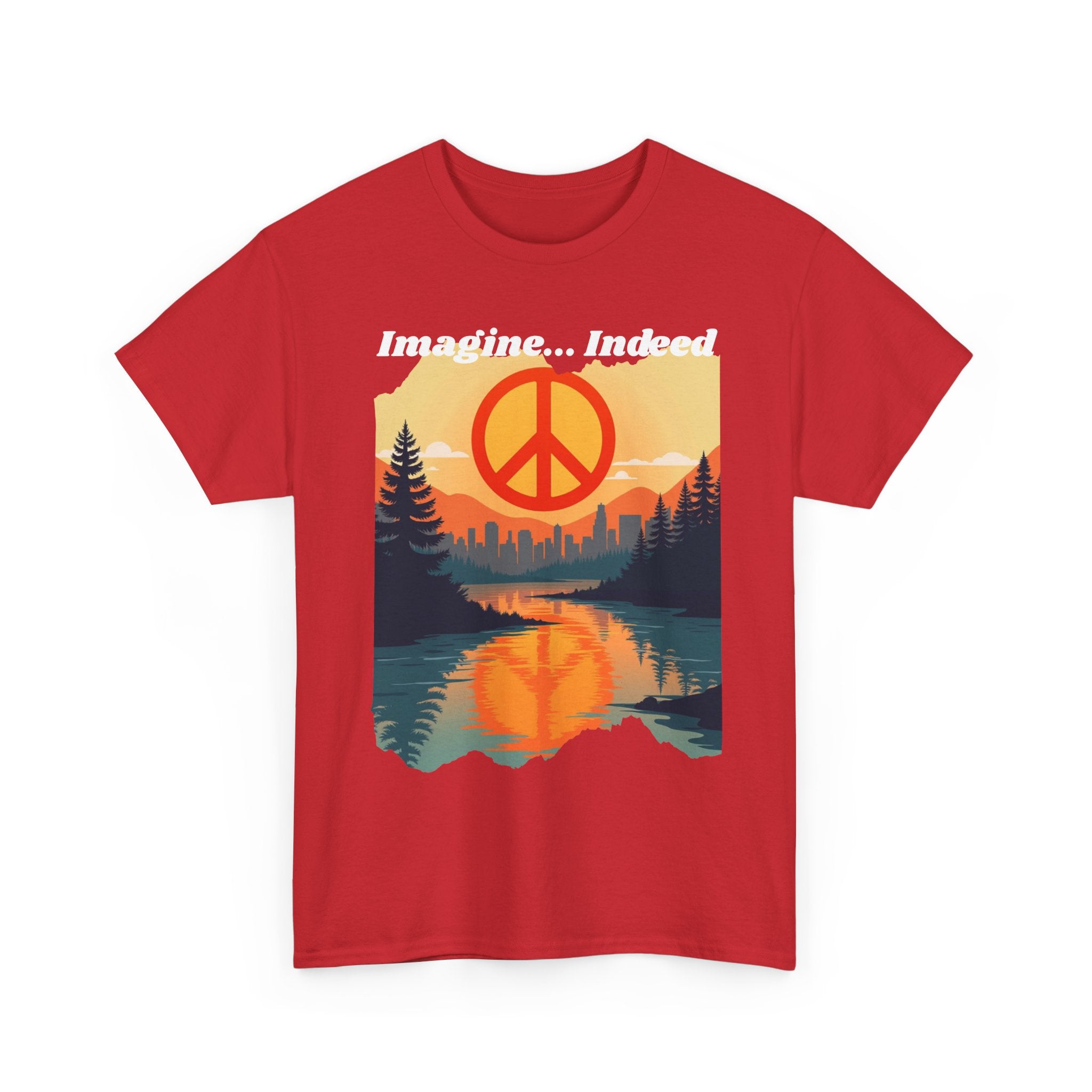 Imagine… Indeed Peace T-Shirt | Sunrise Cityscape & Mountains Tee 🌅✌️