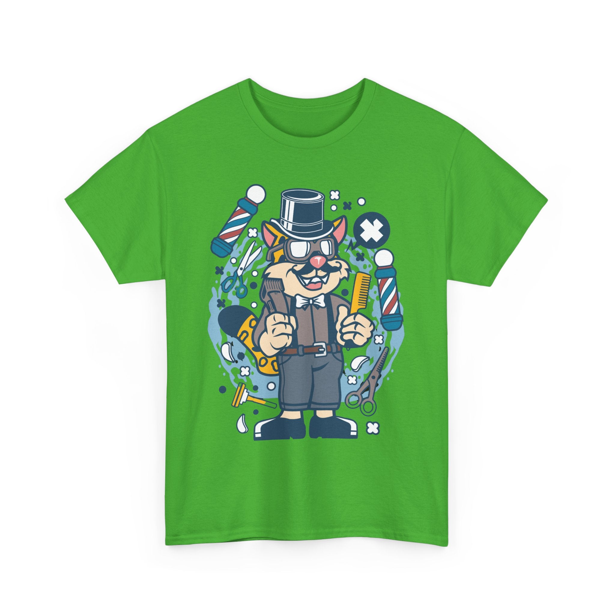 Hipster Barber T-Shirt – Cool Cat with Razor & Comb