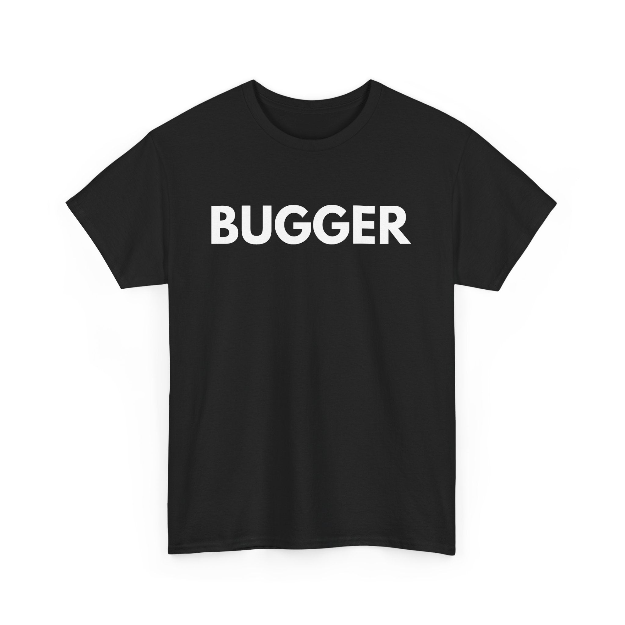 Bold style Bugger text on a casual Australian-themed t-shirt, perfect for fans of Aussie slang and humour