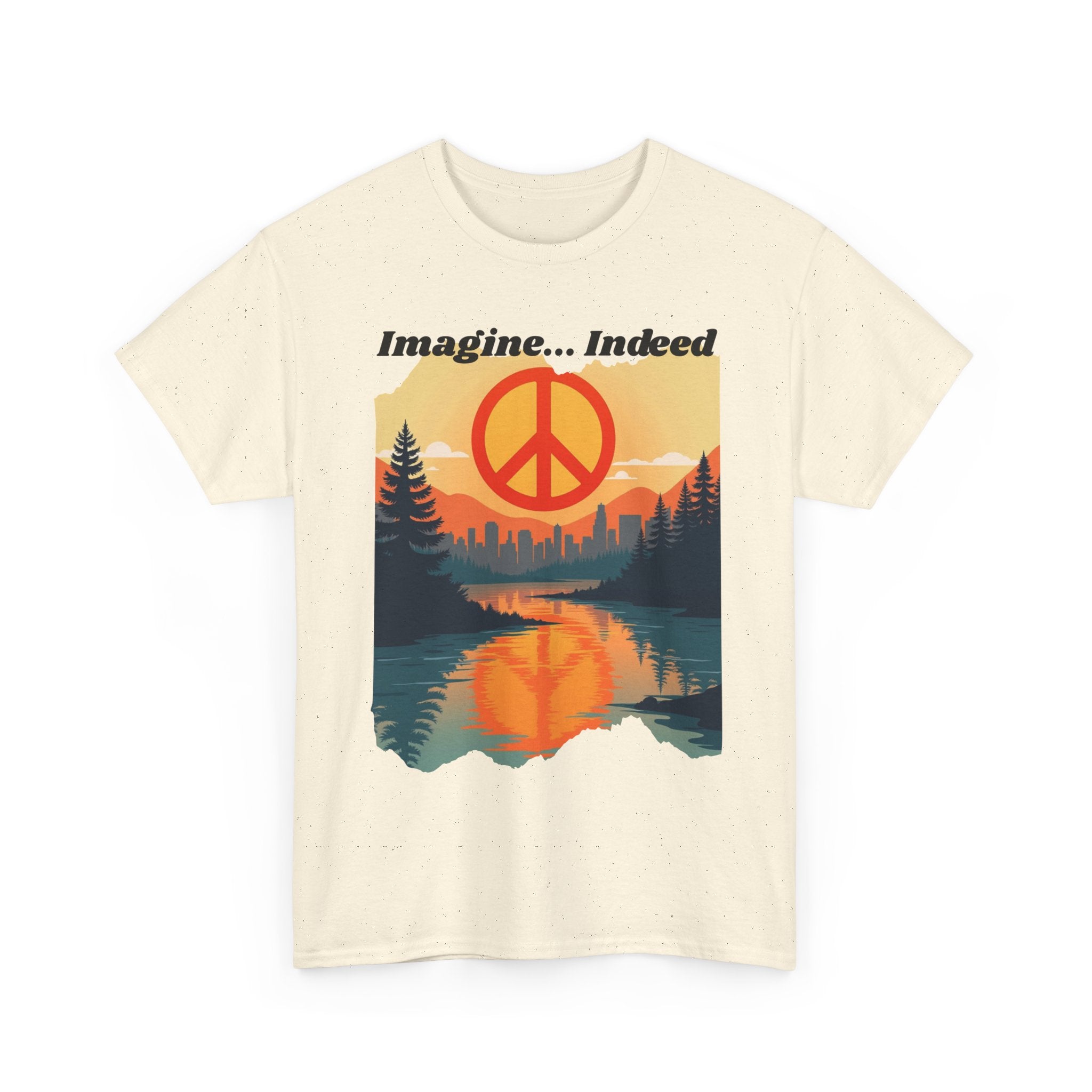 Imagine… Indeed Peace T-Shirt | Sunrise Cityscape & Mountains Tee 🌅✌️