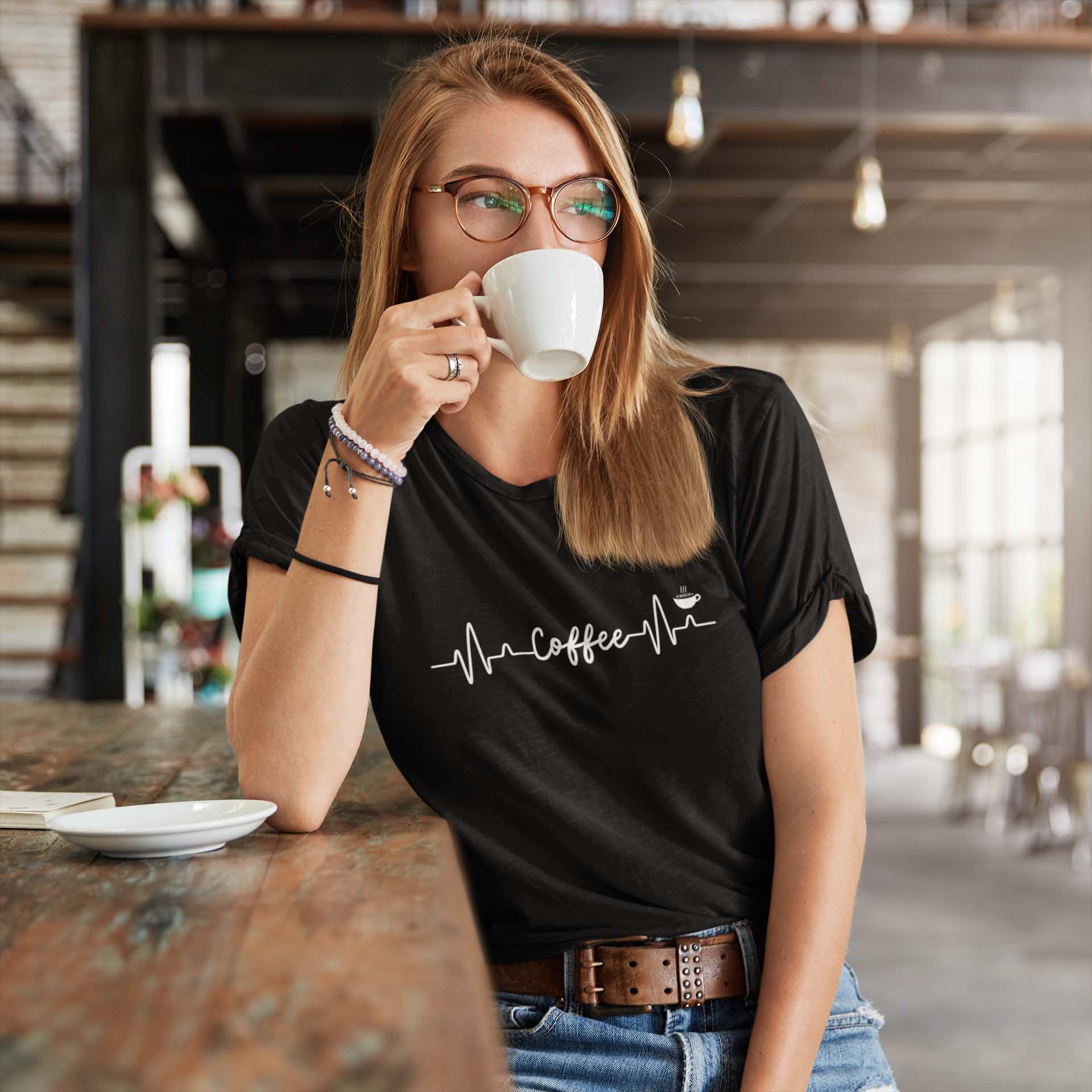 Coffee Lover's Heartbeat T-Shirt – Perfect for Caffeine Enthusiasts
