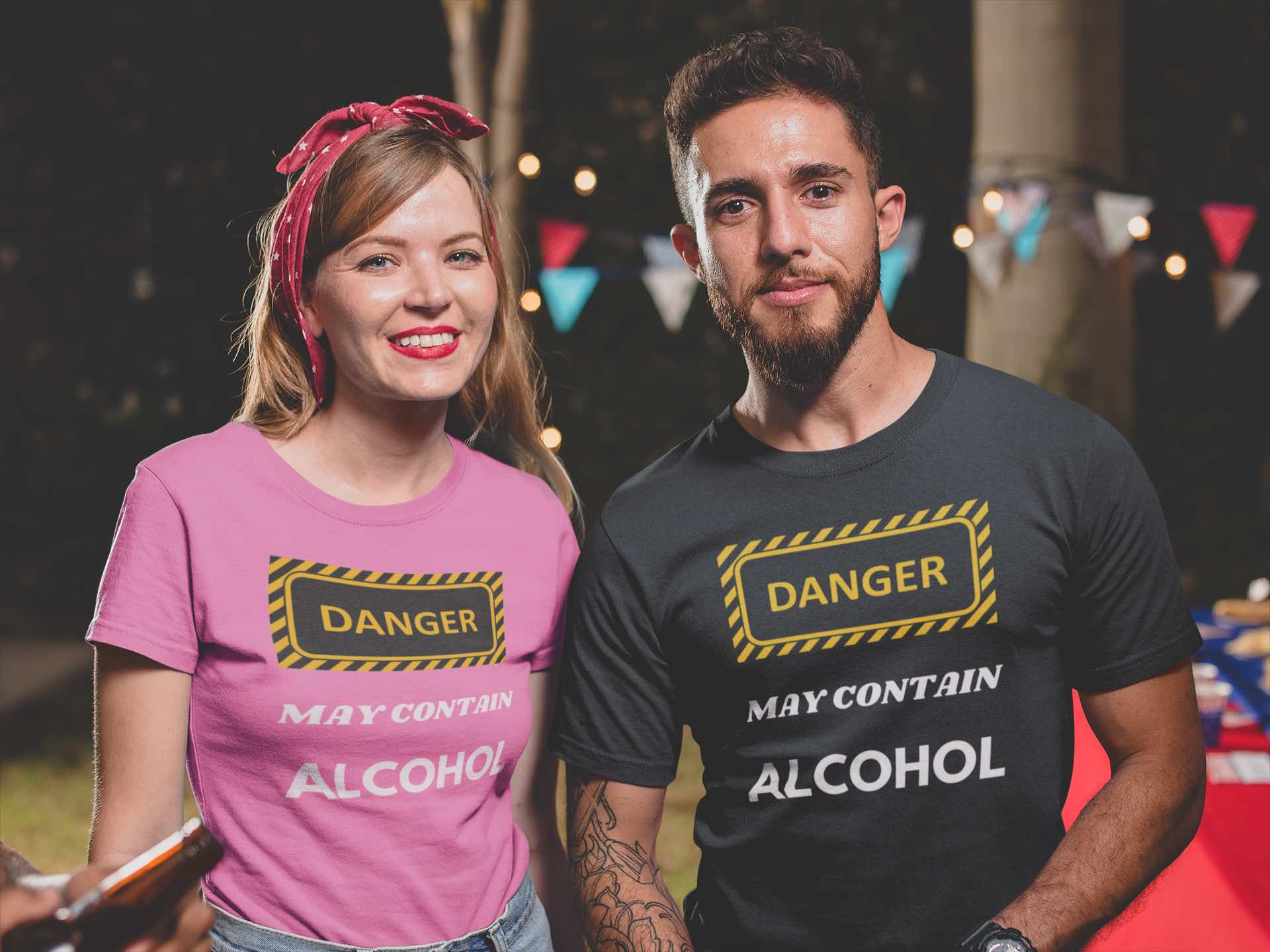 Danger May Contain Alcohol T-Shirt – Funny Drinking Tee