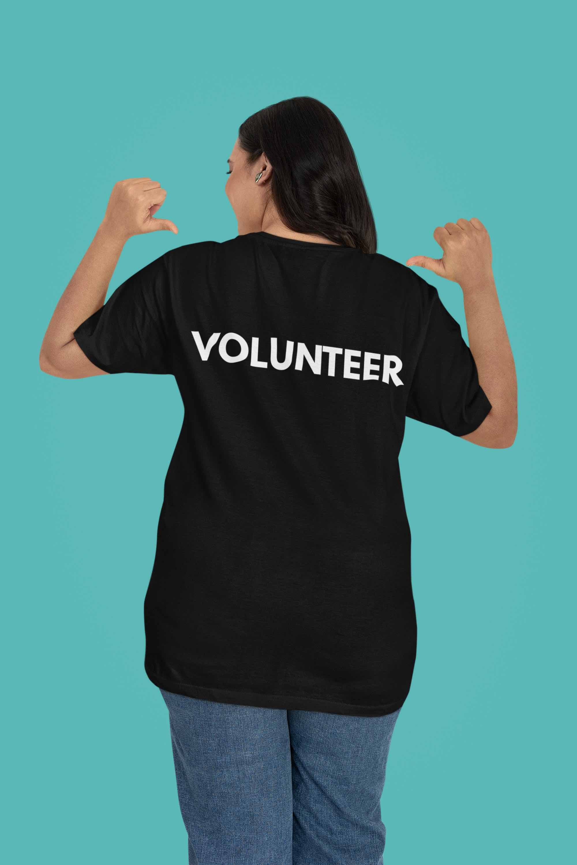 VOLUNTEER Back Print T-Shirt – Bold, Clear & Supportive Design | T Shirt World Australia 🙋♂️🙌🎗️