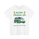 Buzzin' Through Life T-Shirt | Retro Soul Electric Heart Tee in Green/White 🚌⚡
