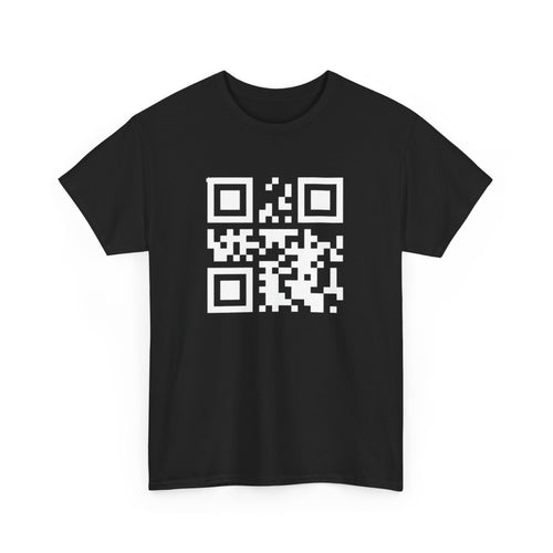 Black t-shirt with a white QR code design 