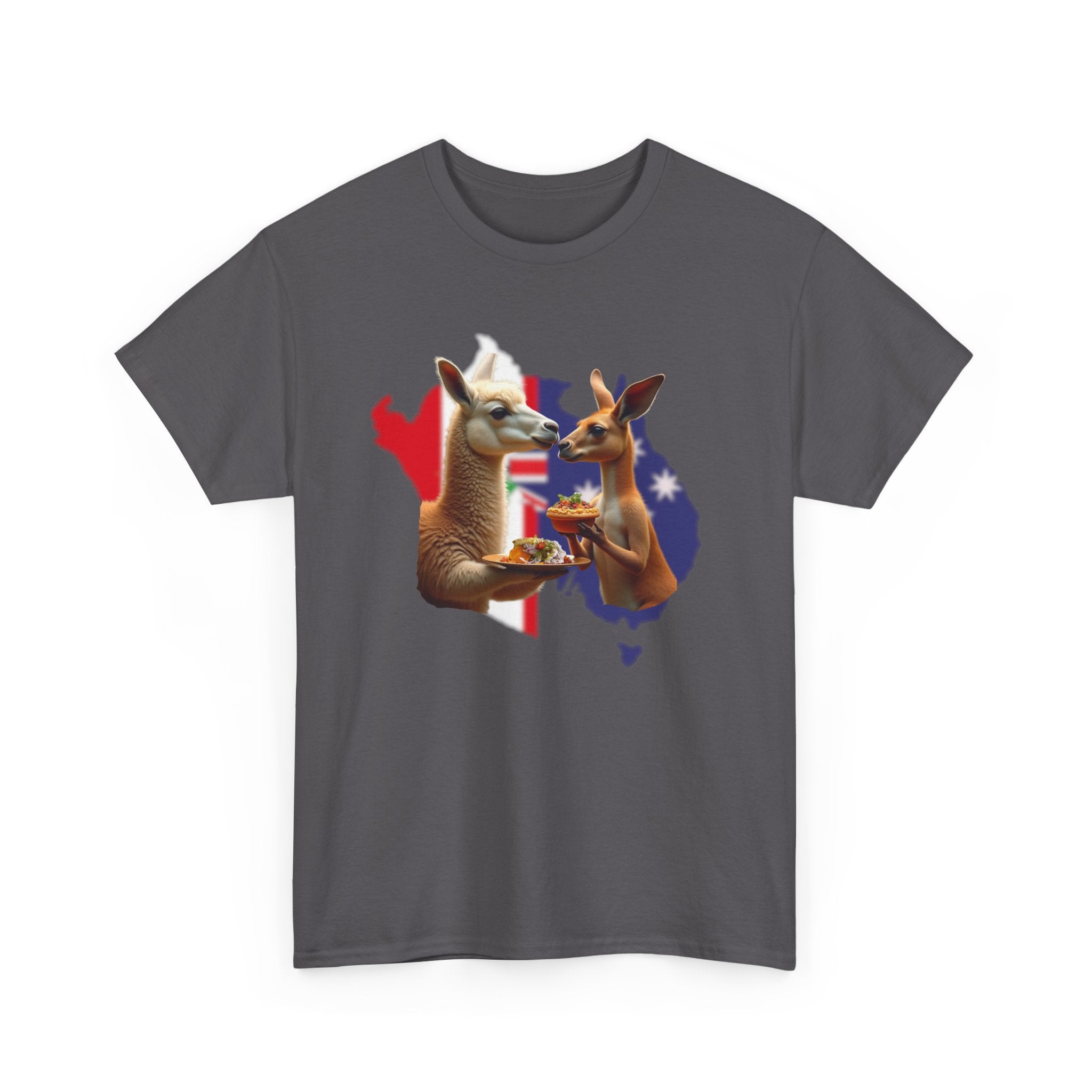 Kangaroo & Meat Pie Meets Llama & Ceviche Tee 🌎 Peru & Australia Fusion T-Shirt