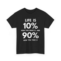 Black t-shirt with white text motivational