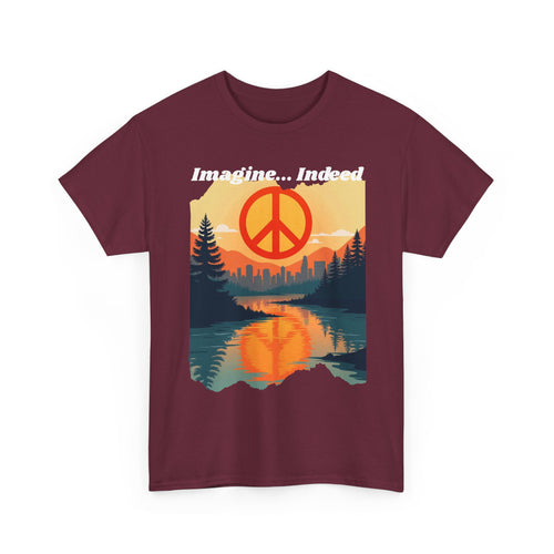 Imagine… Indeed Peace T-Shirt | Sunrise Cityscape & Mountains Tee 🌅✌️