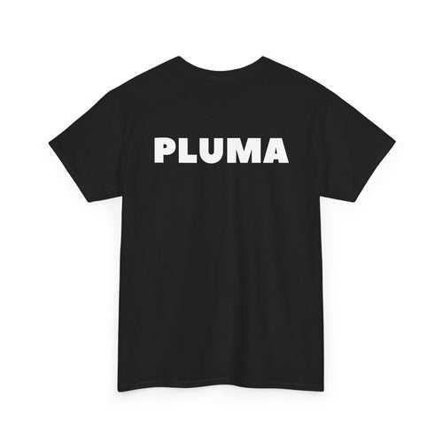 Black t-shirt with 'PLUMA' printed on the back