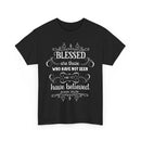 Black Religious t-shirt with white text and design on a white background