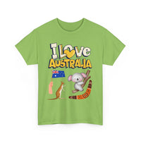 I Love Australia T-Shirt – Iconic Aussie Koala, Kangaroo, Flag & Boomerang Design
