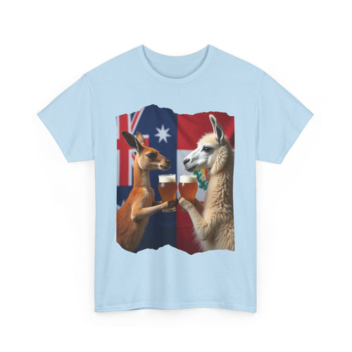 Kangaroo vs Llama Beer Clink T-Shirt | Australia Meets Peru Tee 🐾🍺