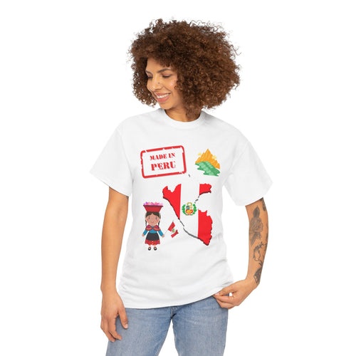 Made in Peru T-Shirt with Flag, Traditional Girl & Machu Picchu