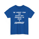 Funny Vegan Joke T-Shirt – Sugarless, Gluten-Free, Vegan = Compost  Tee  🌱🤣👕