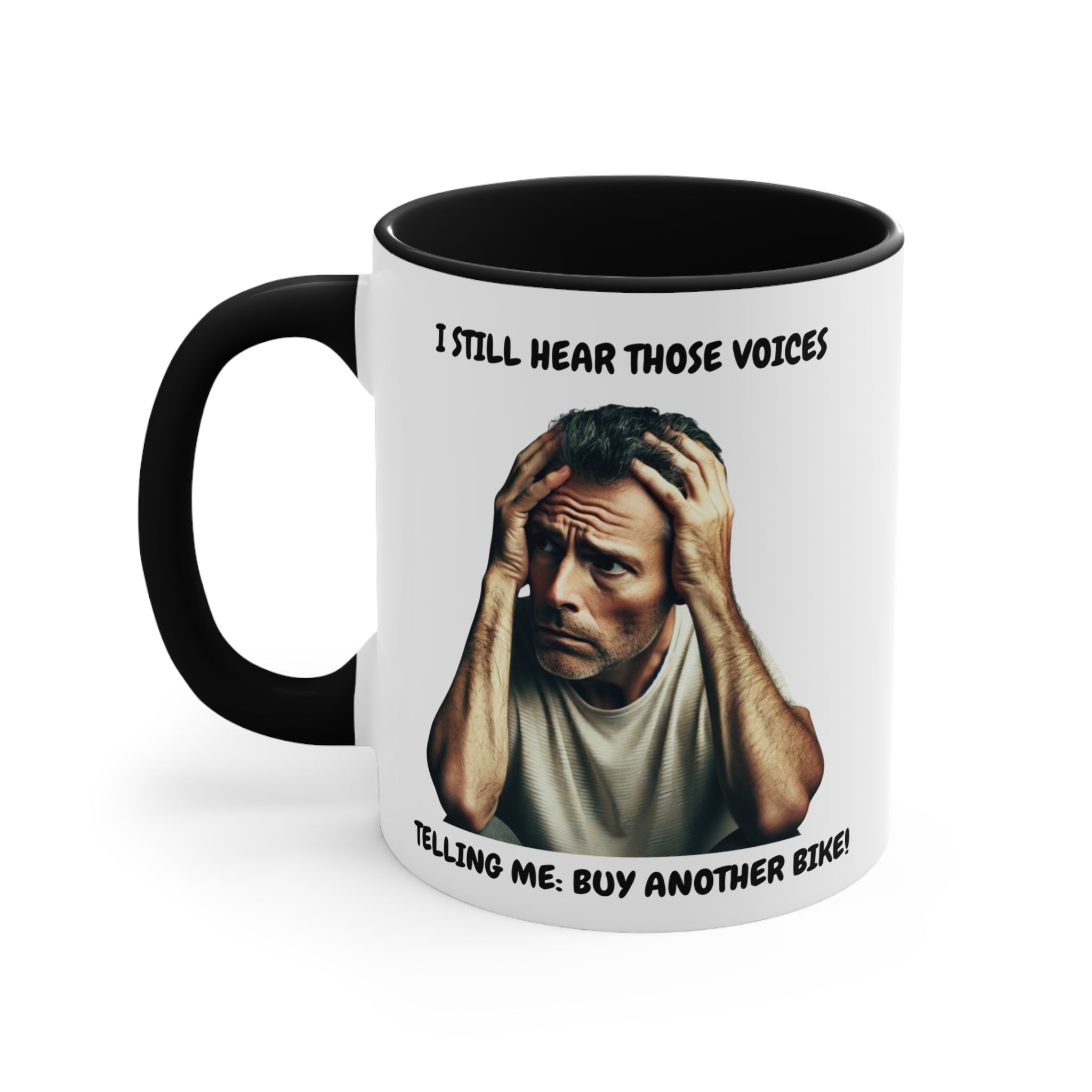 "I Still Hear Those Voices" Biker Coffee Mug 🏍️👂 Colourful Accent Mug 11oz
