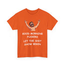 Orange t-shirt with funny graphic and text