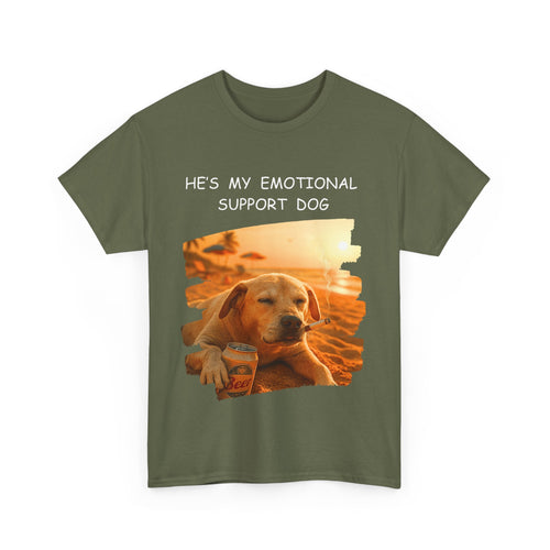 He's My Emotional Support Dog – Funny Beach Bum Dog T-Shirt 🐶🌞🍻