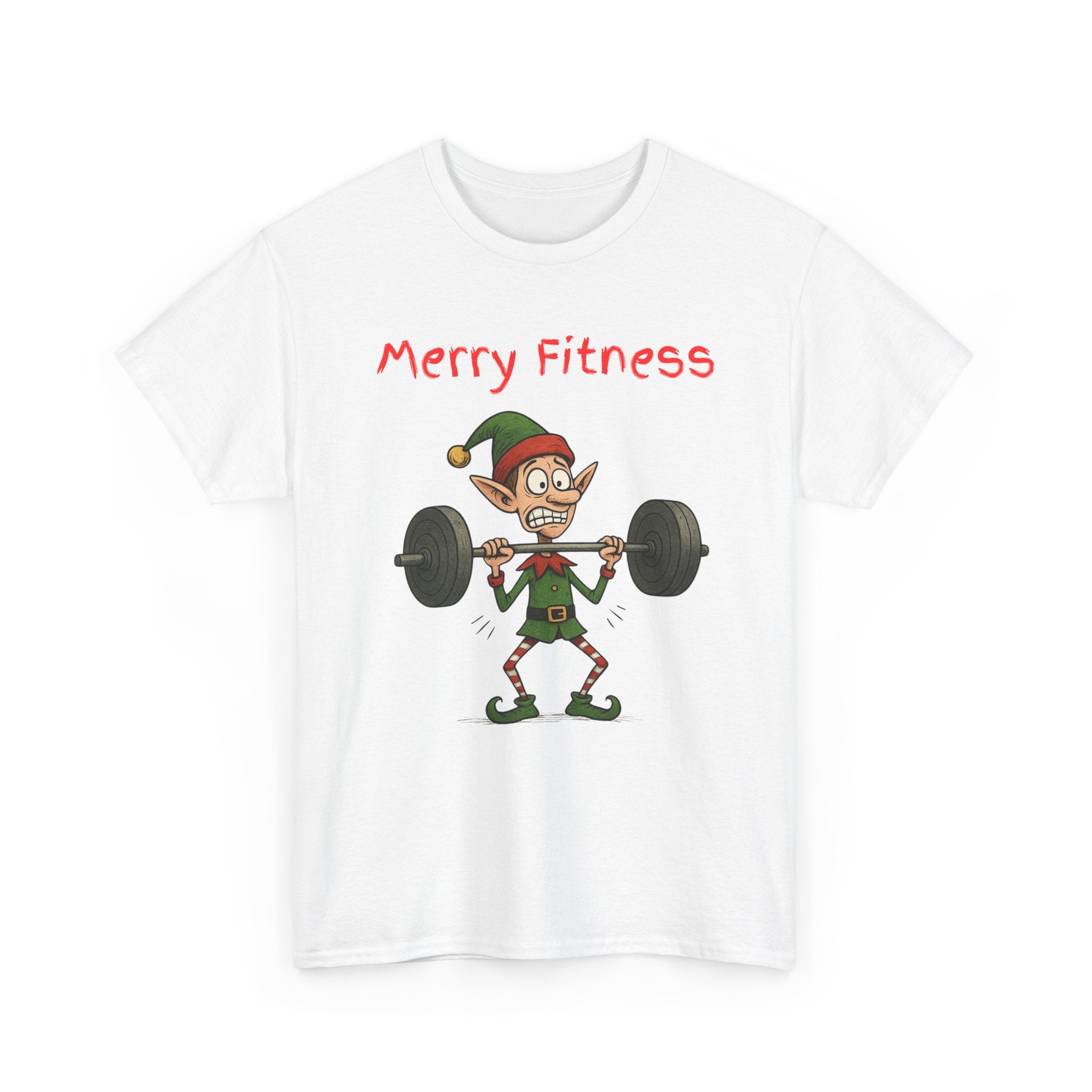 Merry Fitness T-Shirt – Funny Skinny Elf Weightlifting Xmas Tee | Christmas Gym T-Shirt