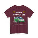 Buzzin' Through Life T-Shirt | Retro Soul Electric Heart Tee in Green/White 🚌⚡