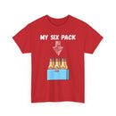 Red t-shirt with 'My Six Pack' graphic design
