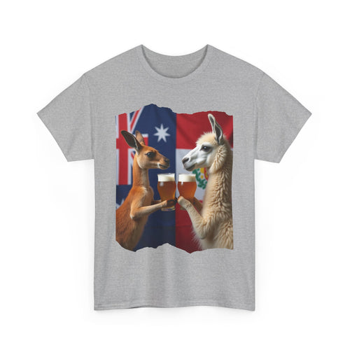 Kangaroo vs Llama Beer Clink T-Shirt | Australia Meets Peru Tee 🐾🍺