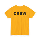 Yellow t-shirt with 'CREW' printed on the back