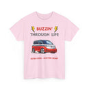 Buzzin' Through Life T-Shirt | Retro Soul Electric Heart Tee in Red/Silver 🚌⚡