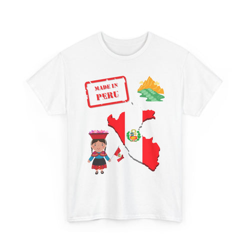 Made in Peru T-Shirt with Flag, Traditional Girl & Machu Picchu