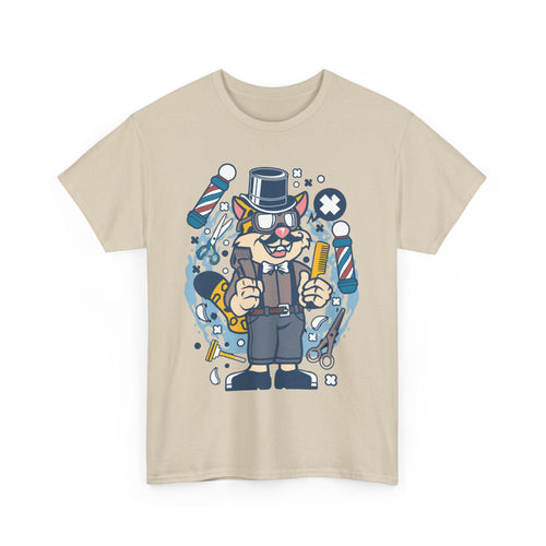 Hipster Barber T-Shirt – Cool Cat with Razor & Comb