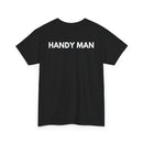 Black t-shirt with 'HANDY MAN' text on the back