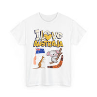 I Love Australia T-Shirt – Iconic Aussie Koala, Kangaroo, Flag & Boomerang Design