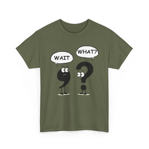 Wait What? Funny Grammar T-Shirt 🤔 | Comma & Question Mark Cartoon Tee