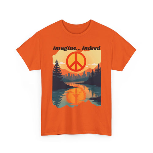 Imagine… Indeed Peace T-Shirt | Sunrise Cityscape & Mountains Tee 🌅✌️