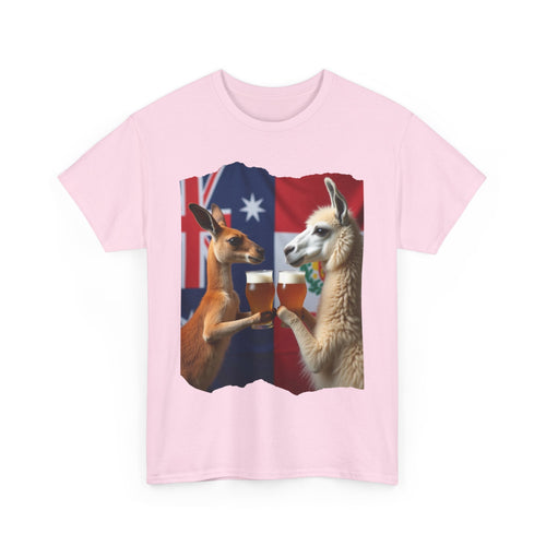 Kangaroo vs Llama Beer Clink T-Shirt | Australia Meets Peru Tee 🐾🍺
