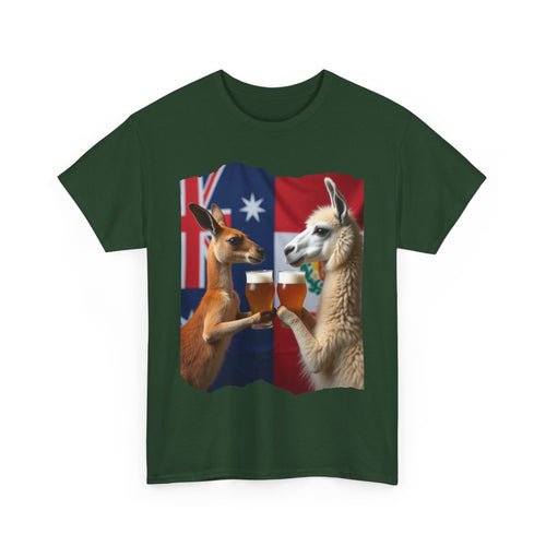 Kangaroo vs Llama Beer Clink T-Shirt | Australia Meets Peru Tee 🐾🍺