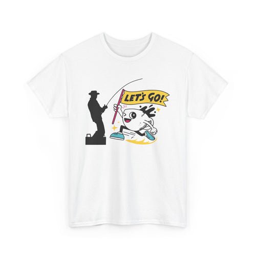 Let's Go Fishing, Fun T-Shirt with Fish and Flag Design