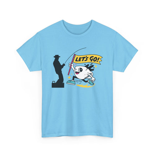 Let's Go Fishing, Fun T-Shirt with Fish and Flag Design