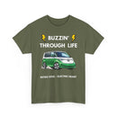 Buzzin' Through Life T-Shirt | Retro Soul Electric Heart Tee in Green/White 🚌⚡