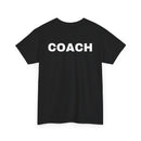 Black t-shirt with 'COACH' printed on the back
