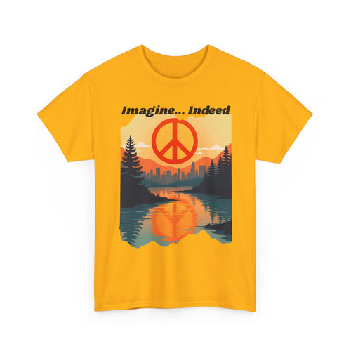 Imagine… Indeed Peace T-Shirt | Sunrise Cityscape & Mountains Tee 🌅✌️