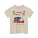 Buzzin' Through Life T-Shirt | Retro Soul Electric Heart Tee in Red/Silver 🚌⚡