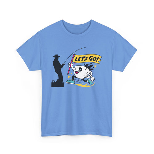 Let's Go Fishing, Fun T-Shirt with Fish and Flag Design