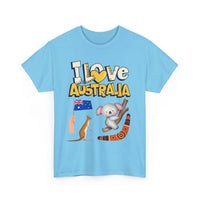 I Love Australia T-Shirt – Iconic Aussie Koala, Kangaroo, Flag & Boomerang Design
