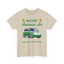 Buzzin' Through Life T-Shirt | Retro Soul Electric Heart Tee in Green/White 🚌⚡