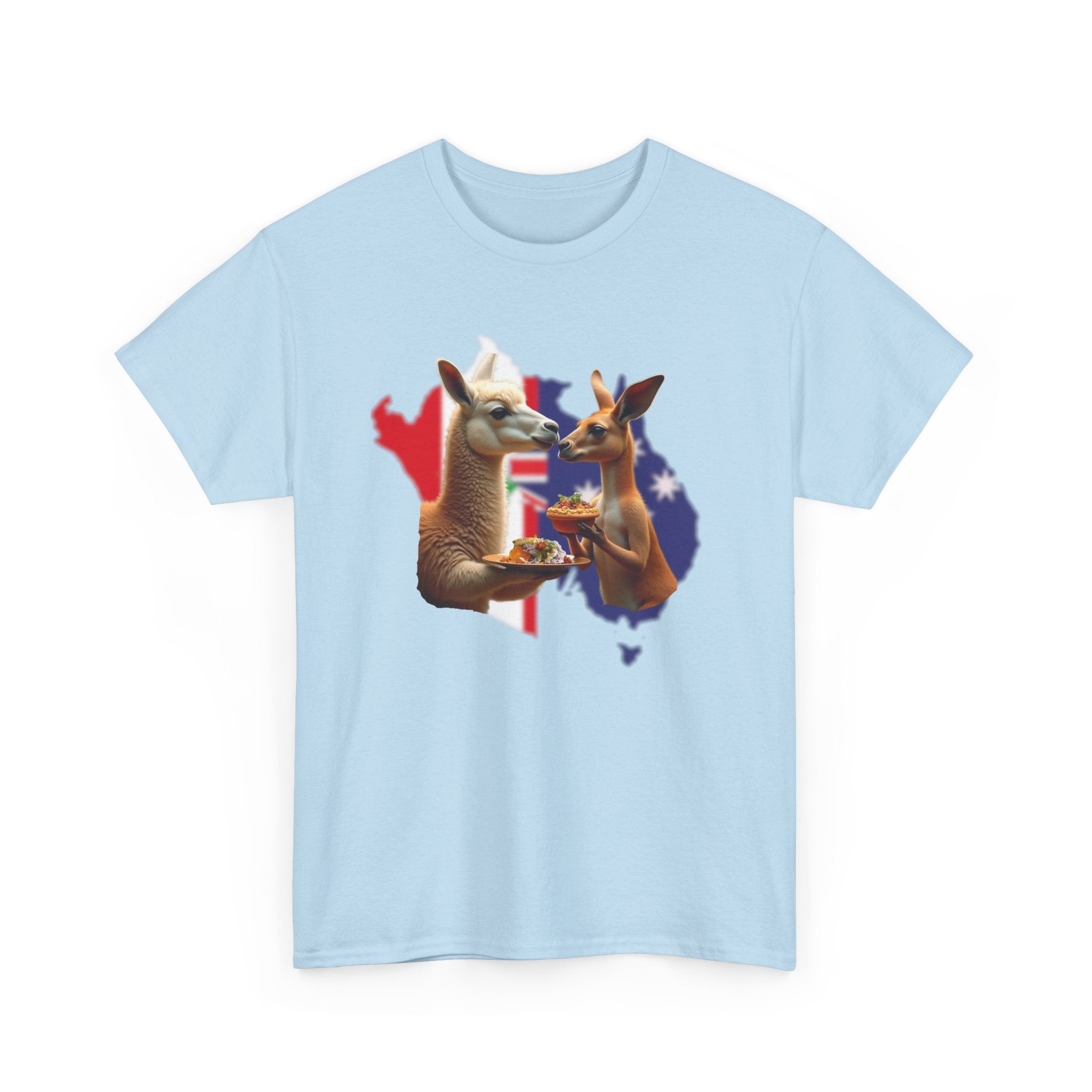 Kangaroo & Meat Pie Meets Llama & Ceviche Tee 🌎 Peru & Australia Fusion T-Shirt