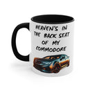 Mug with car design and text 'Heaven's in the back seat of my Commodore' 
