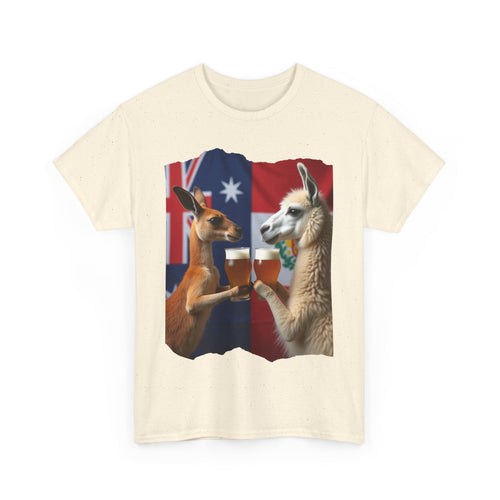 Kangaroo vs Llama Beer Clink T-Shirt | Australia Meets Peru Tee 🐾🍺